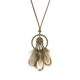 Powwow Store exknl women bohemian ethnic long chain feather dreamcatcher skeleton tassel pendant necklace choker boho jewelry accessories pendant necklaces