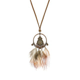 Powwow Store exknl women bohemian ethnic long chain feather dreamcatcher skeleton tassel pendant necklace choker boho jewelry accessories pendant necklaces