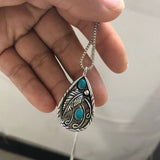 Native American Inspired Teardrop Turquoise Leaf Pendant Necklace for Women Boho Jewelry
