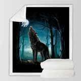 Powwow Store beddingoutlet wolf sherpa blanket animal wolves custom blanket forest 3d printed throw blanket night moonlight bed blanket blankets