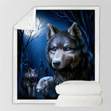 Powwow Store beddingoutlet wolf sherpa blanket animal wolves custom blanket forest 3d printed throw blanket night moonlight bed blanket blankets