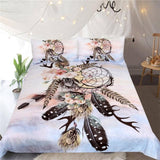 Feathers White Dreamcatcher Native American Bedding Set