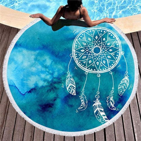 Watercolor Dreamcatcher Tassel  Native American Beach Towel - Powwow Store