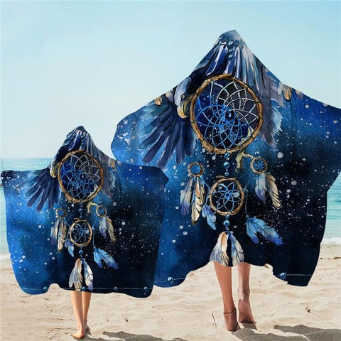 Blue Dreamcatcher Galaxy Native American Hooded Towel - ProudThunderbird