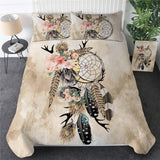 Feathers White Dreamcatcher Native American Bedding Set