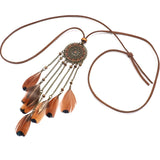 Powwow Store women bohemian ethnic long chain feather pendant dreamcatcher necklace choker boho clothing jewelry accessories pendant necklaces