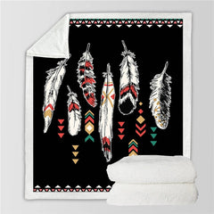 Powwow Store beddingoutlet sherpa fleece blanket bohemian throw blanket black ethnic feathers plush blanket tribal bedding mantas de cama blankets