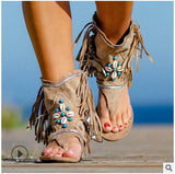 Powwow Storeretro women fringe flower wedges shoes casual sandals women summer flip flop sandals