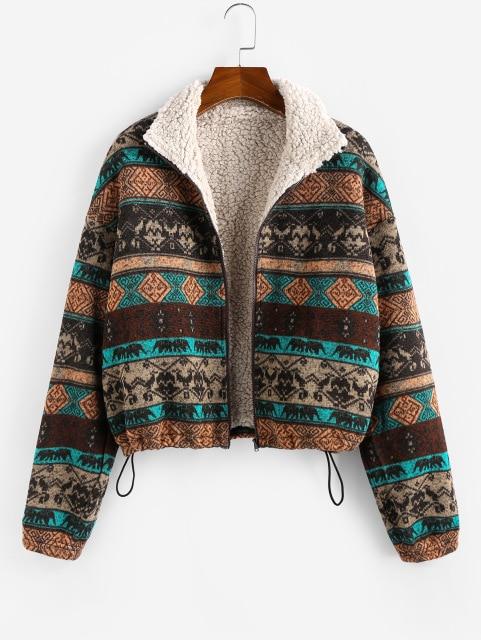 Tribal Print Plaid Faux Fur Lined  Vintage Jacket - Powwow Store
