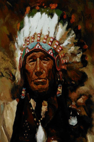 Indian with Feathered Native American Man Portrait Canvas QT2025