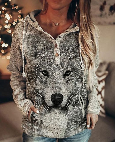 Wolf Hoodie Fashion Vintage Sweatshirt Coat Hooded Pullover
