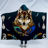 Powwow Store wolf couple by ismot esha hooded blanket moon sherpa fleece blanket night sky wearable blanket mountains blue blanket with hood blankets