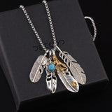 Fashion Metal Eagle Claw Feather Turquoise Pendant Necklace Vintage Indian