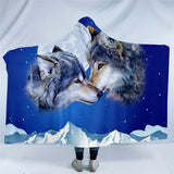 Powwow Store wolf couple by ismot esha hooded blanket moon sherpa fleece blanket night sky wearable blanket mountains blue blanket with hood blankets