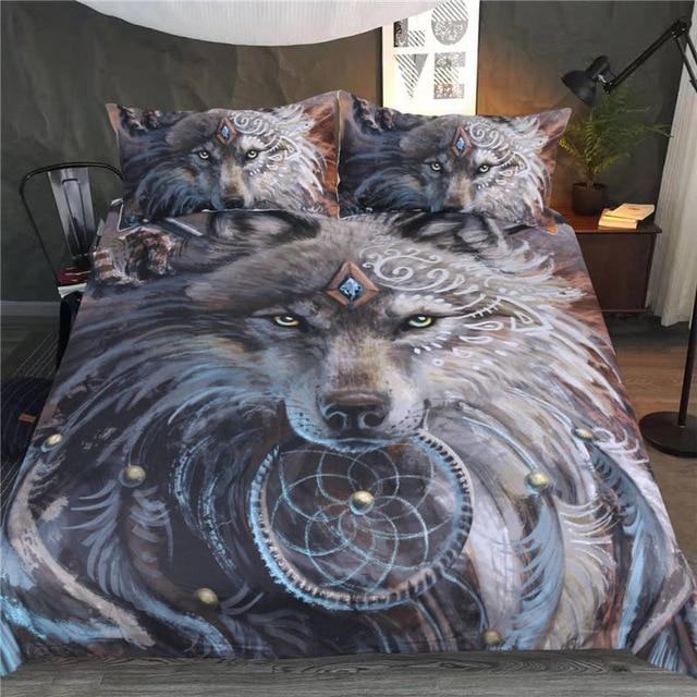 Wolf Warrior Dreamcatcher Native American Bedding Set
