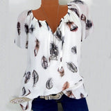 Powwow Store 5xl plus large size womens blouses summer tops new leisure blouse white loose feather print v neck half sleeve shirts blusas blouses shirts